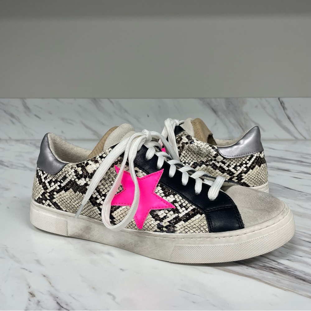 Steve Madden Rubie Snakeskin Print Leather Distressed Sneakers